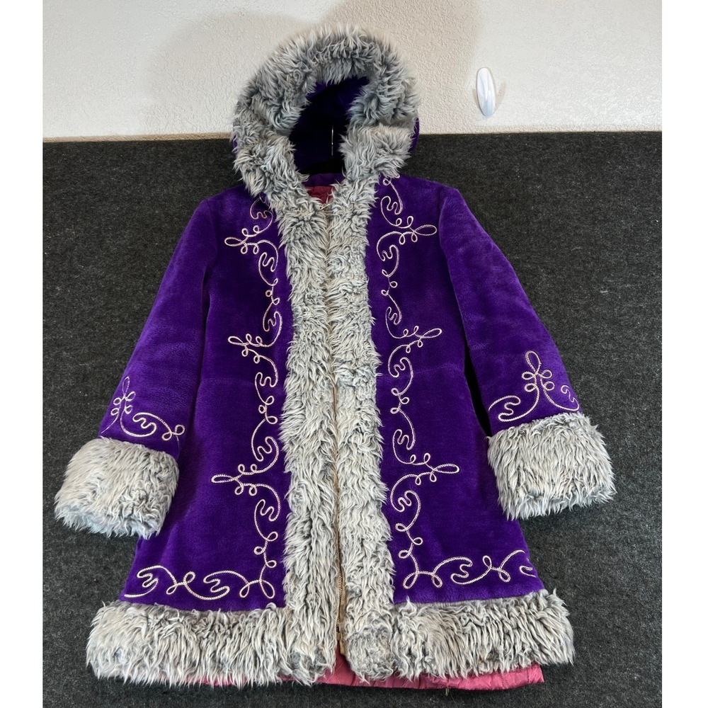 VTG 70s Purple Fur Coat Fur Trim Ren Fair Boho Whimsy Fairy Penny Lane Sz M Cozy